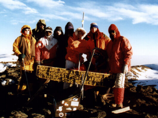 YOU ARE NOW AT THE UHURU PEAK, THE HIGHEST POINT IN AFRICA. ALTITUDE 5895 METRES A.S.L.